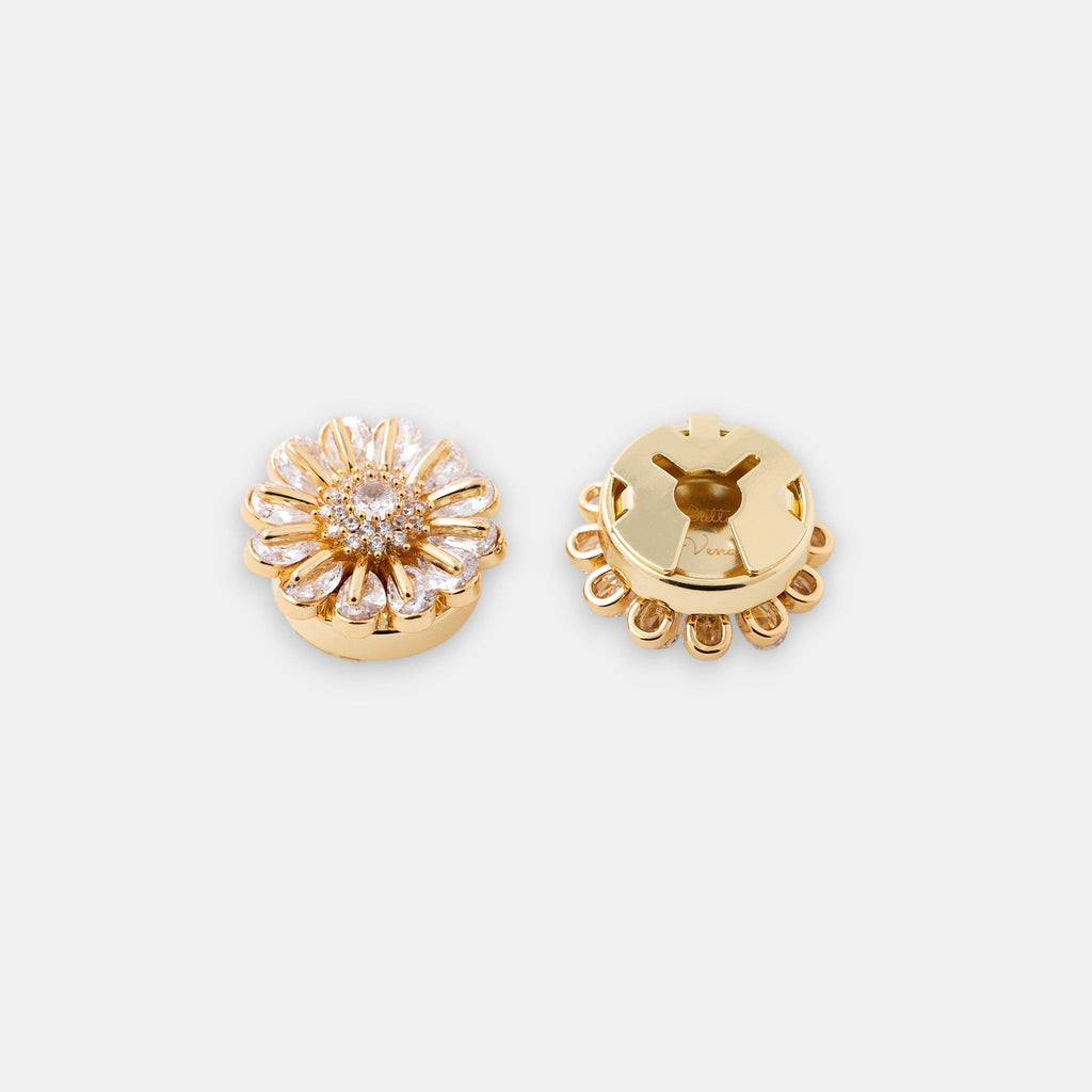 Bellis Button Cover Set – Full-Bloom Cubic Zirconia Daisy in Gold or Silver