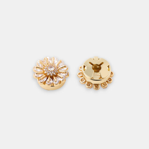 Bellis Button Cover Set – Full-Bloom Cubic Zirconia Daisy in Gold or Silver