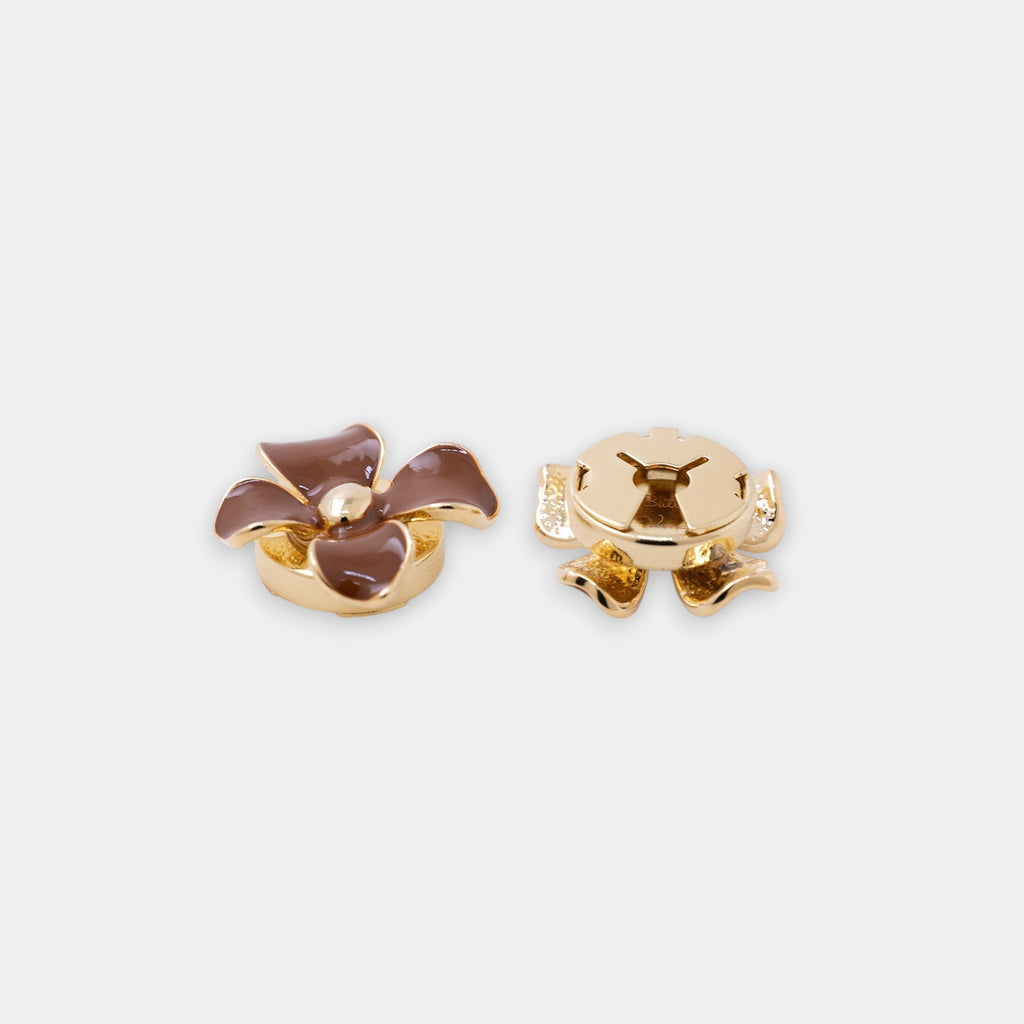 Retro Dahlia Button Cover Set – 14K Gold Enamel in Espresso & Oatmilk