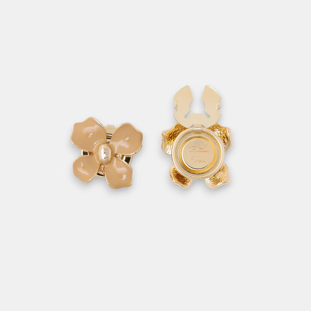 Retro Dahlia Button Cover Set – 14K Gold Enamel in Espresso & Oatmilk
