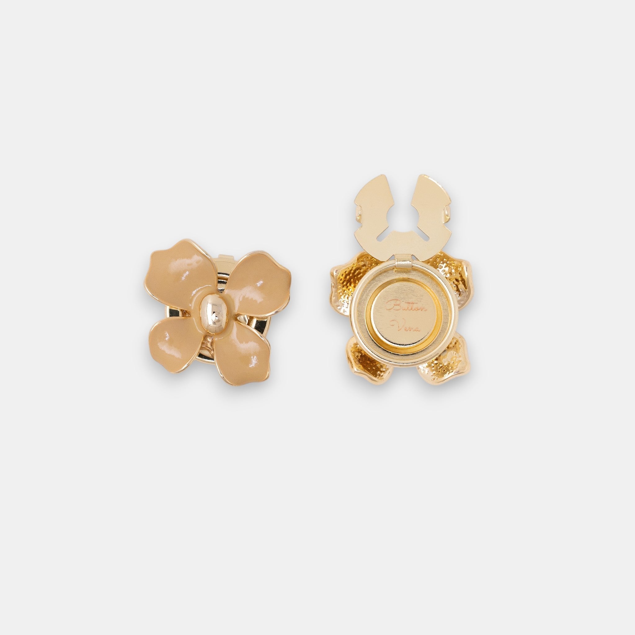 Retro Dahlia Button Cover Set – 14K Gold Enamel in Espresso & Oatmilk