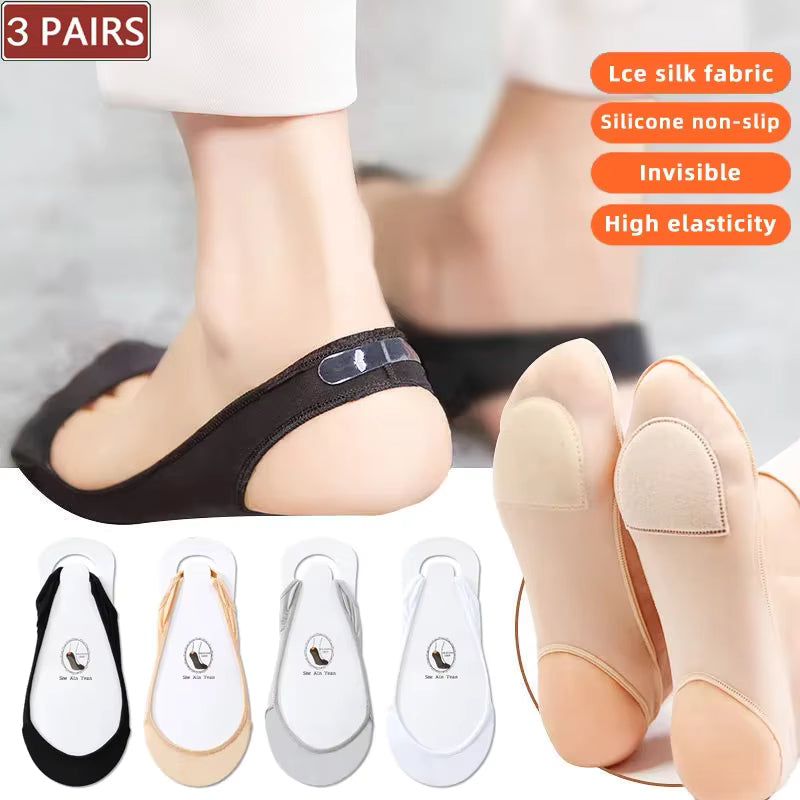 Women's Invisible No-Show Socks with Silicone Grip – Anti-Slip Liner Socks for Heels & Flats (3 Pairs)