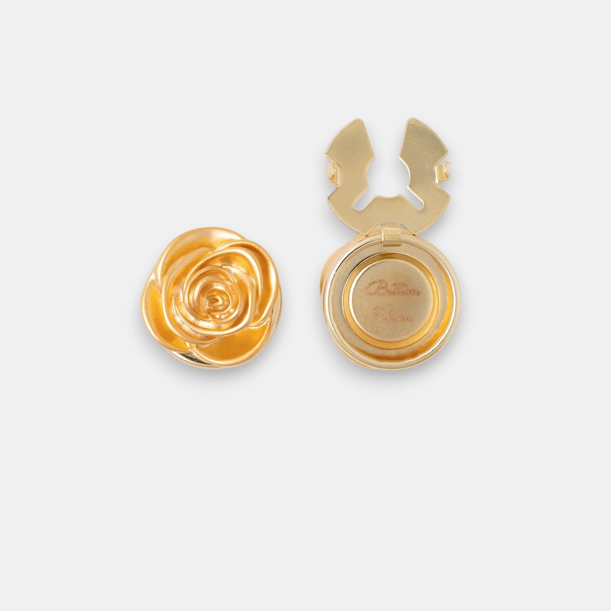 Versailles Rose Button Cover Set – 14K Gold Vintage Metalwork 3D Petal Art